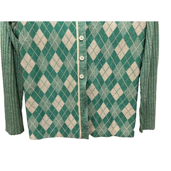 Vtg VIVO by Susan Thomas Cardigan Argyle Green White - Picture 5 of 8